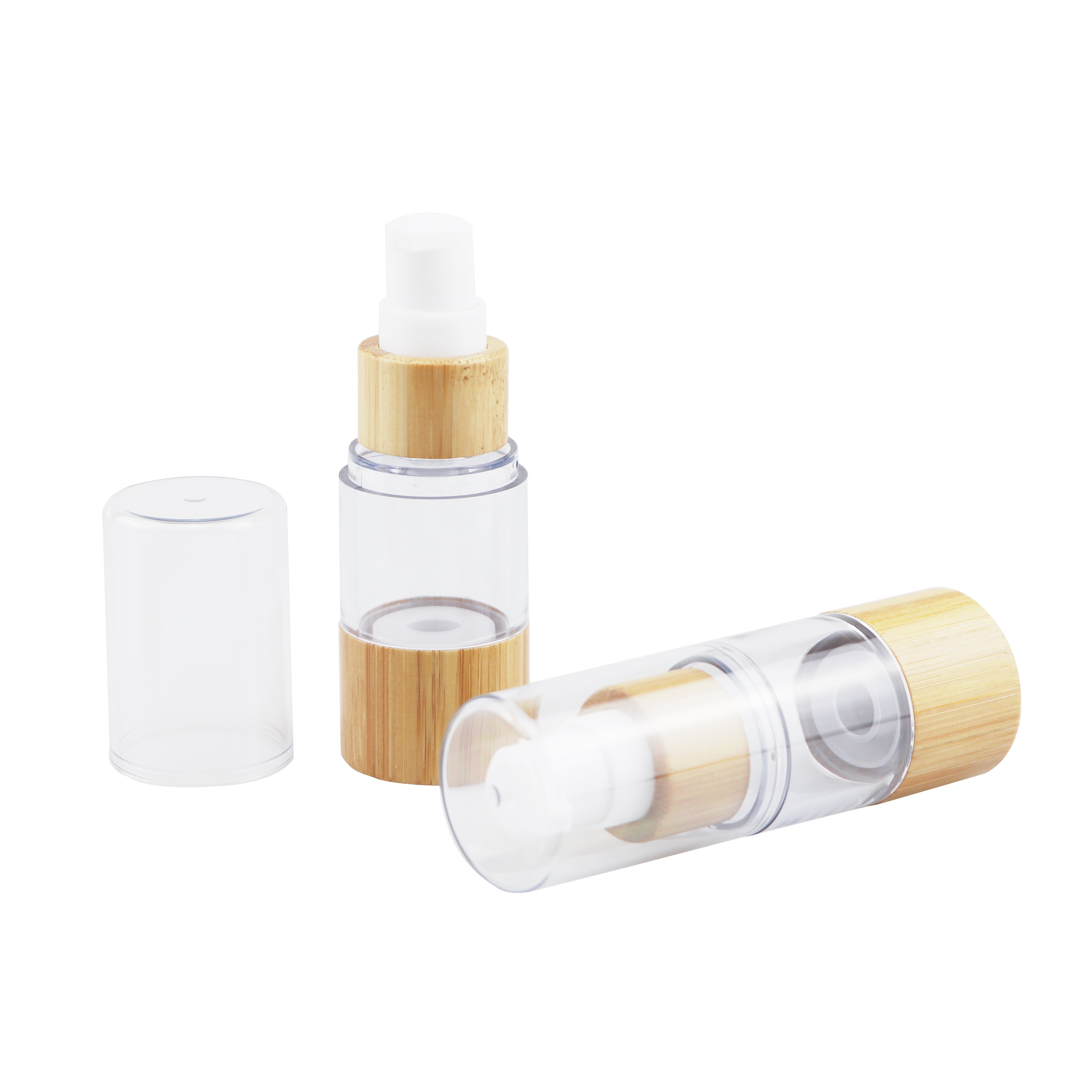 Eco friendly bamboo cosmetic packaging 30Ml 50Ml 100Ml Airless Pump Lotion Bottle Cosmetic Plastic Airless Bottle