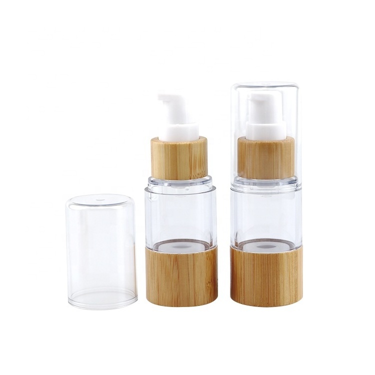 Eco friendly bamboo cosmetic packaging 30Ml 50Ml 100Ml Airless Pump Lotion Bottle Cosmetic Plastic Airless Bottle