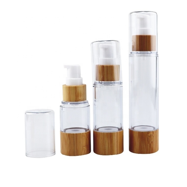 Eco friendly bamboo cosmetic packaging 30Ml 50Ml 100Ml Airless Pump Lotion Bottle Cosmetic Plastic Airless Bottle