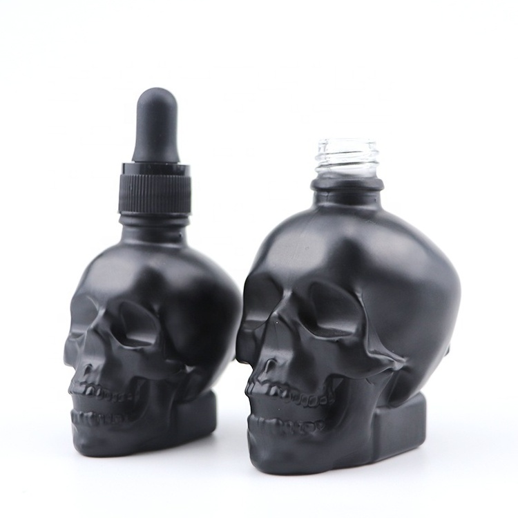 1oz 2oz 120ml spray bottles beard oil 30 ml 30ml 60ml small clear colour frosted black color shaped skull glass dropper bottle