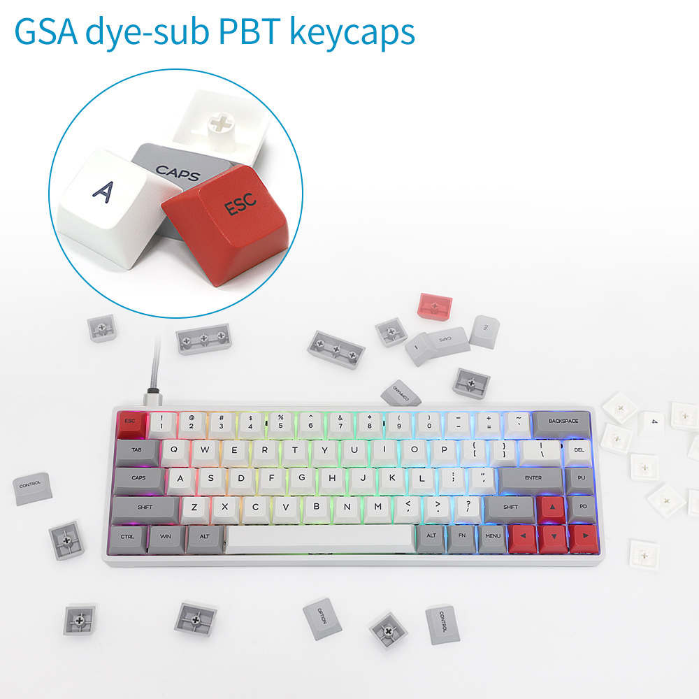 Hot Selling 68 Keys Mechanical Keyboard Gateron Optical Red Switch Colorful Rgb Mechanical Gaming Keyboard gk68 sk68