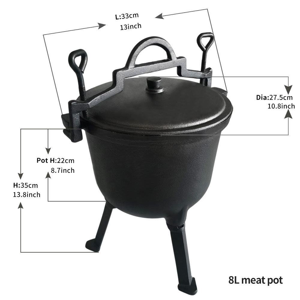 4L 5L 7L 8L 10L 15L campfire Cast Iron Meatpot Dutch Oven Cast Iron boilers Cauldron pot cast iron pressure pot