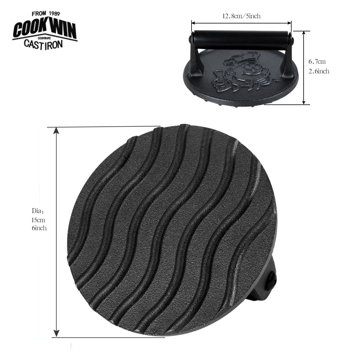 Cookwin new style cast iron Burger Press BBQ Custom Cast Iron steak Meat smasher