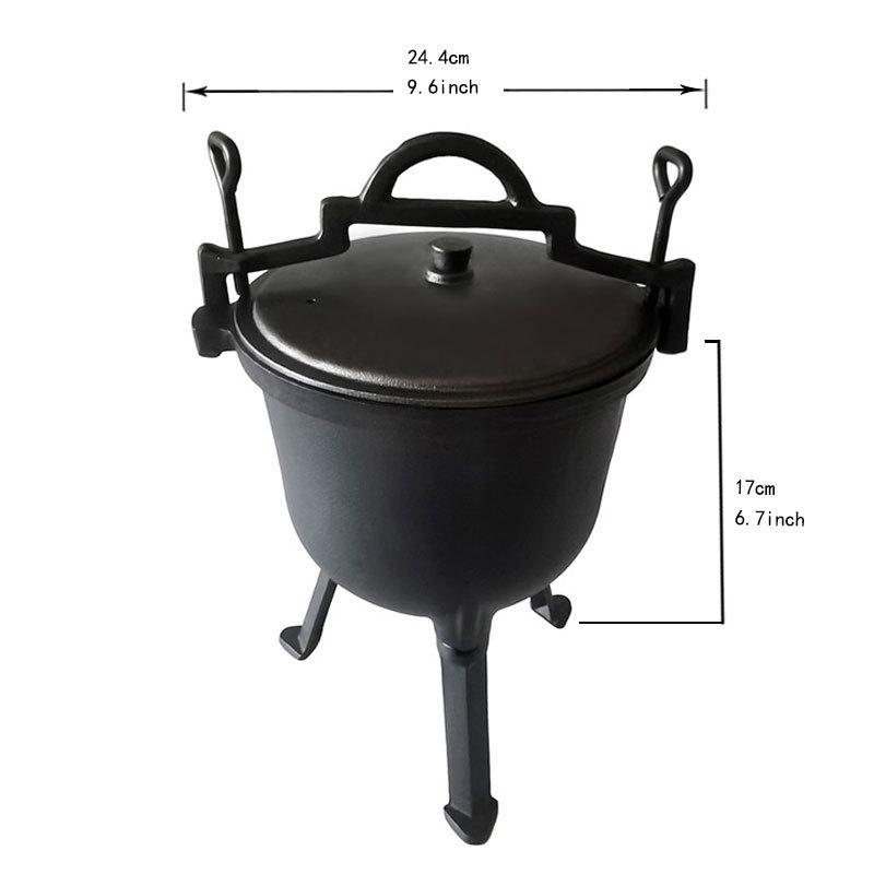 7L/10L/15L Camping Cast Iron Pressure Cooker Three Legs Meatpot Dutch Oven 8 Liter