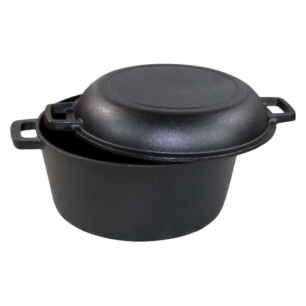 Pre-seasoned 5 Quart Black Camping cast iron Cookware 2 in 1 Pot Cast Iron Combo Cooker For Kitchen Cooking