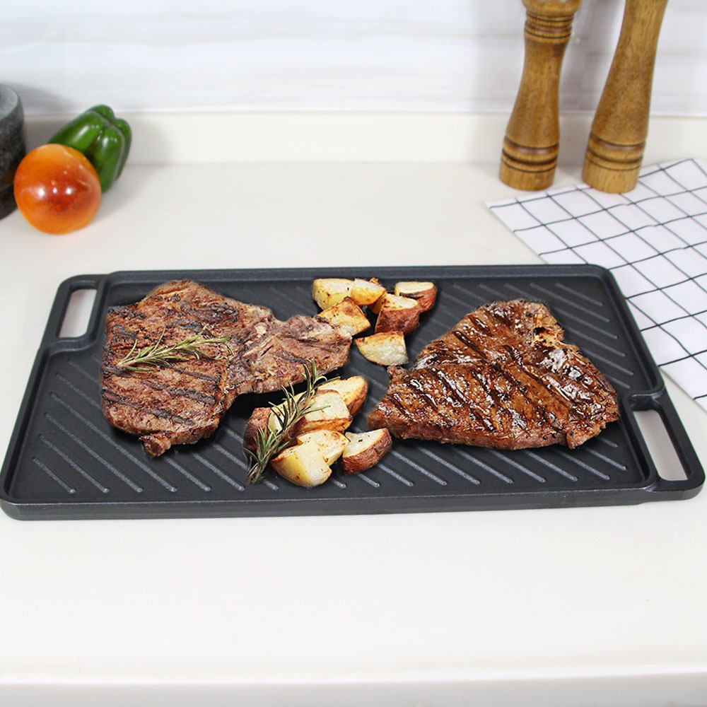 Chef Collection Cast Iron Reversible Grill/Griddle Cast Iron Flat Griddle & Grill for Stovetop, Oven, Grill, or Open Fire