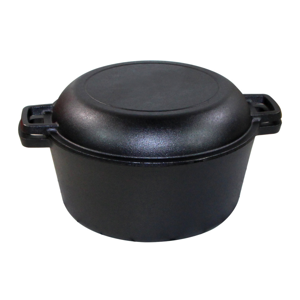 Pre-seasoned 5 Quart Black Camping cast iron Cookware 2 in 1 Pot Cast Iron Combo Cooker For Kitchen Cooking