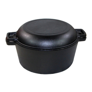 Pre-seasoned 5 Quart Black Camping cast iron Cookware 2 in 1 Pot Cast Iron Combo Cooker For Kitchen Cooking