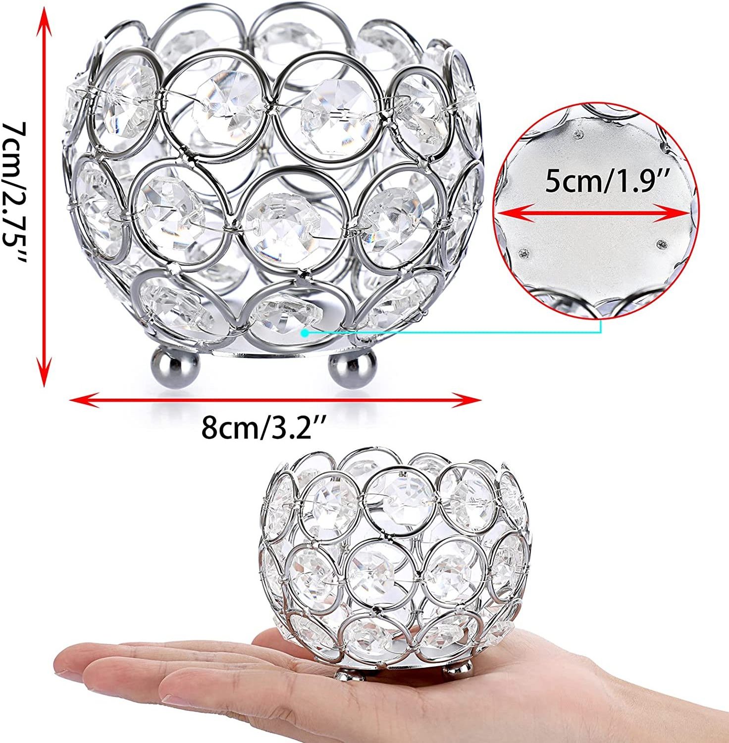 Set of 4 Crystal Bowl Tealight Holders/small Round Votive Candle Holders/Silver Crystal Tea Light Candle Lanterns Candle