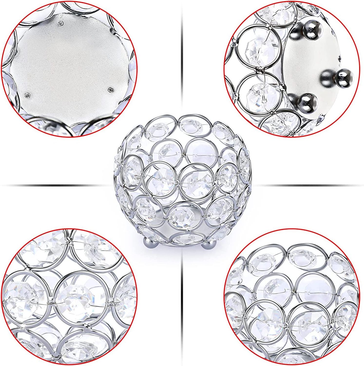 Set of 4 Crystal Bowl Tealight Holders/small Round Votive Candle Holders/Silver Crystal Tea Light Candle Lanterns Candle