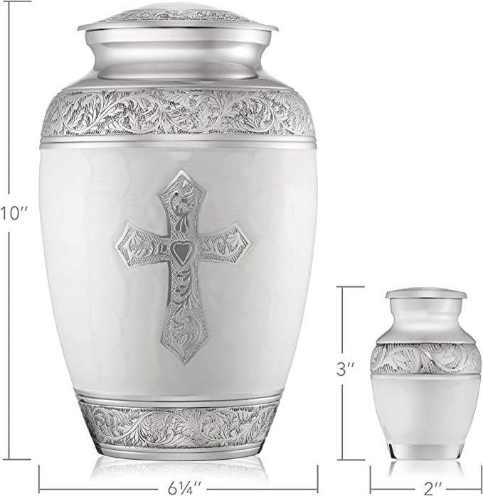 New Arrival Brass Elegant Memorial Cremation Pet Urn for Pet Ashes/Christ Cross Metal Cremation Urn Gold Adult Funeral Urn