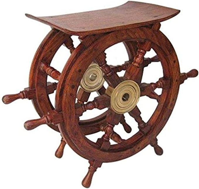 Coffee Table with top ship wheel/nautical steering ship wheel coffee table brass combination mango wood vintage wheel table