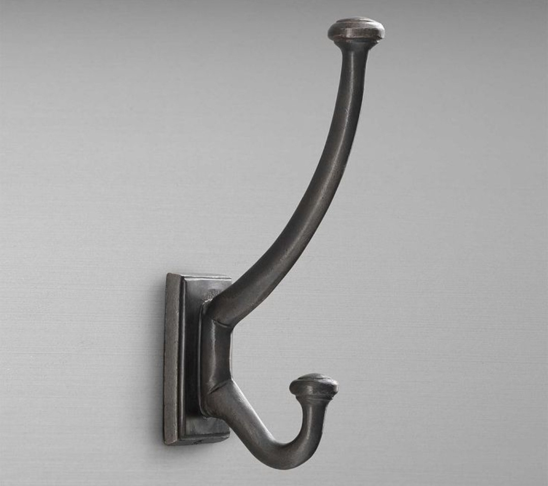 Metal vintage double towel coat hook wall mount black rustic coat hook/Cast Iron Hat and Coat Hook Wall Mounted Black Antique