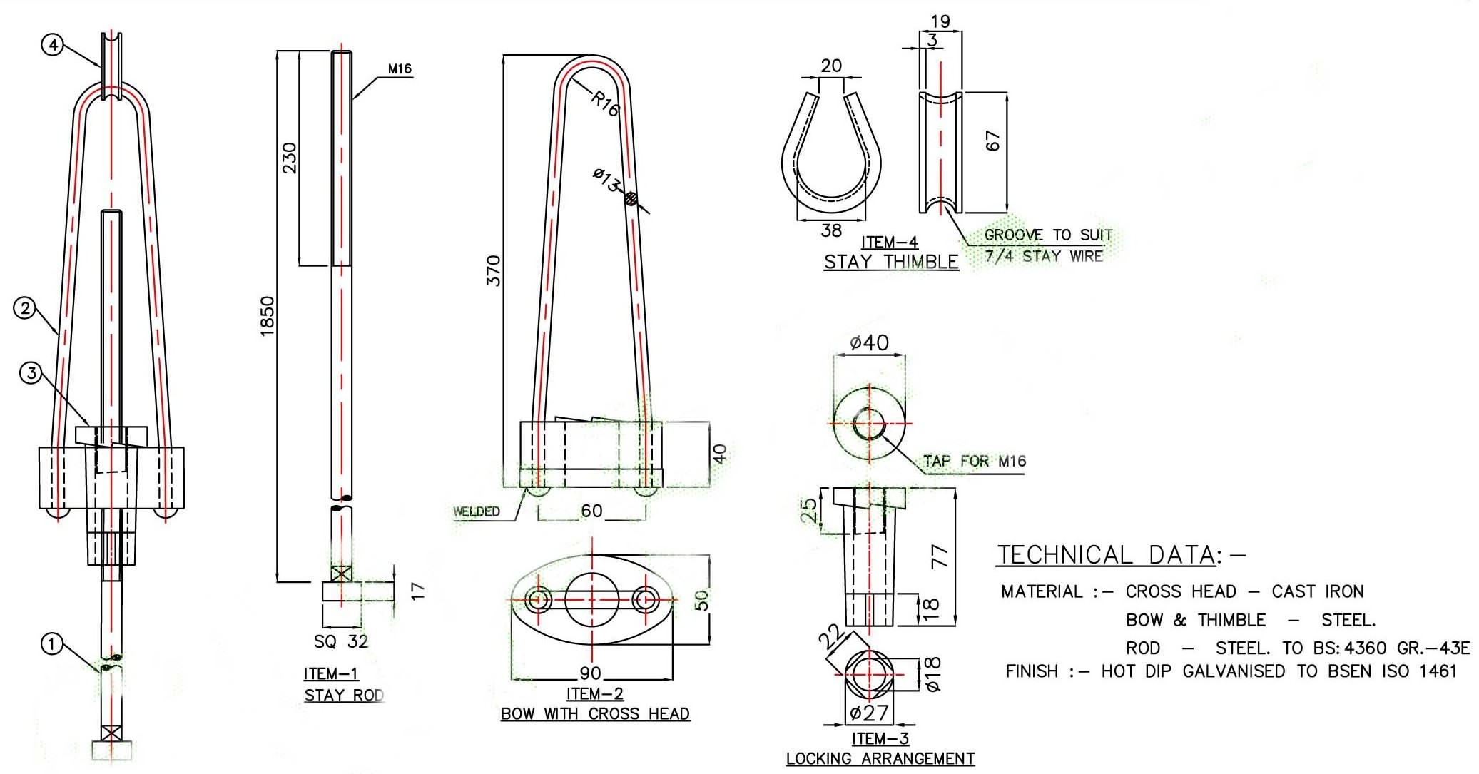 electrical stay rod complete set /pole line hardware/hot dip galvanized steel electric power line fittings Bow type stay rod