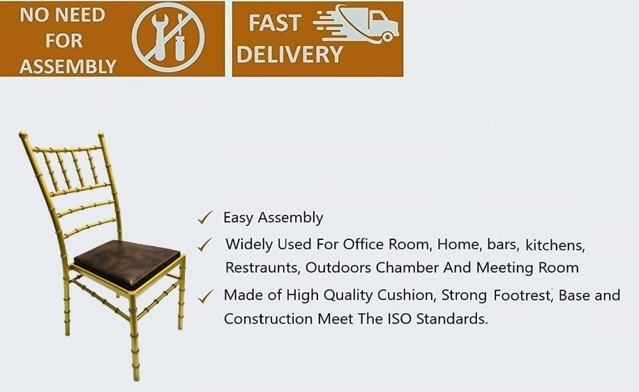 Restaurant Hotel Banquet Hall Tent Dining Chair/ Golden Chrome Polish Fabric seat Back Heavy Duty hotel Chair Holds upto 150 kgs