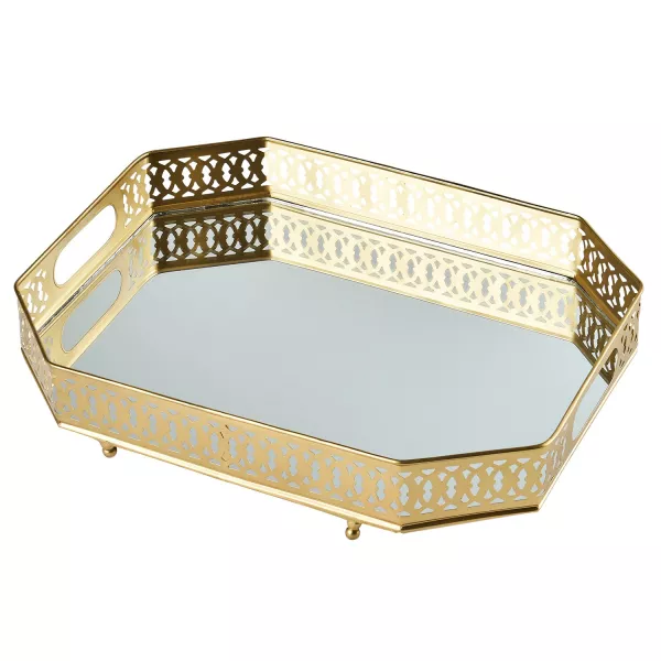 eating utensils/metal utensils/home utensils Round gold metal mirror tray with handrail serving decorative hotel service tray