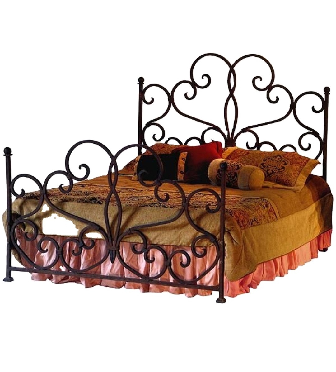 Factory Manufacture Heavy Duty Metal Bed Frame Wrought Iron Double/wrought iron bed for girls hostel hotel and restaurant