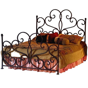 Factory Manufacture Heavy Duty Metal Bed Frame Wrought Iron Double/wrought iron bed for girls hostel hotel and restaurant