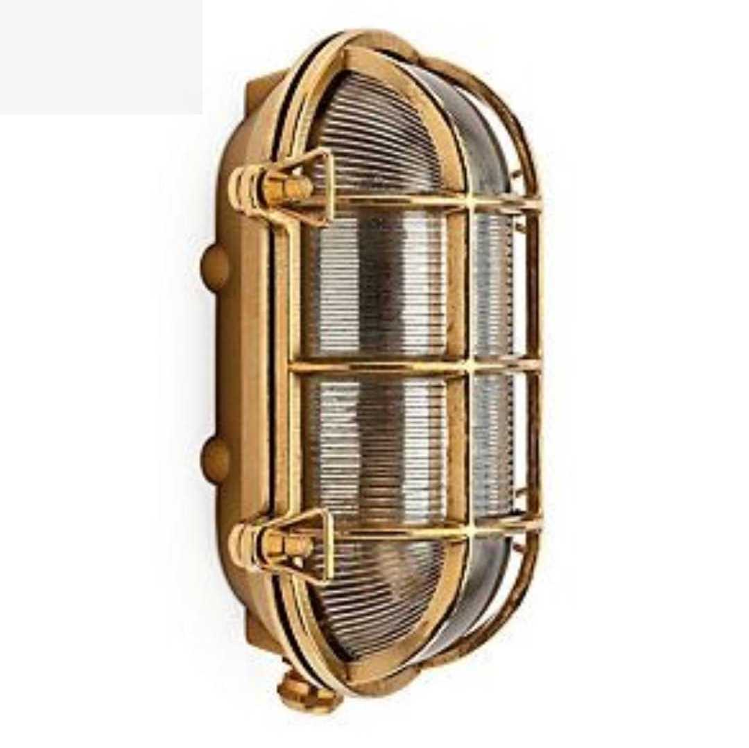 100% Brass Nautical Bulkhead Light/Grid Oval Wall Light/Brass Lampshade Ceiling Mount Light Brass Waterproof industrial light