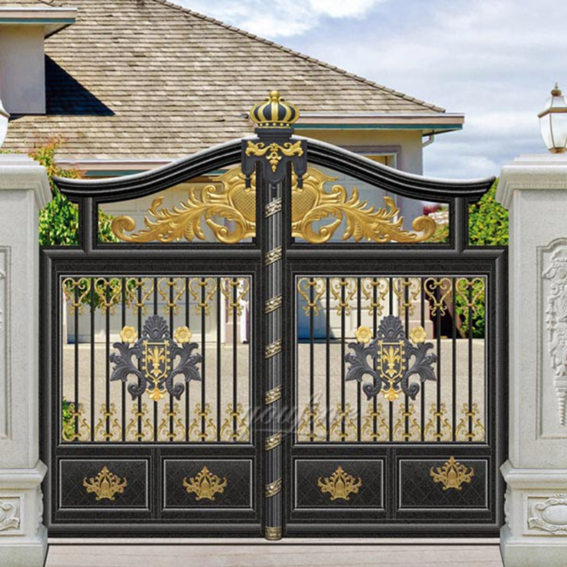 Steel Gates Wheel Security Door Modern Galvanized Steel Fence Gate Wrought Iron Main Gate Designs Steel Fence Panel for villas