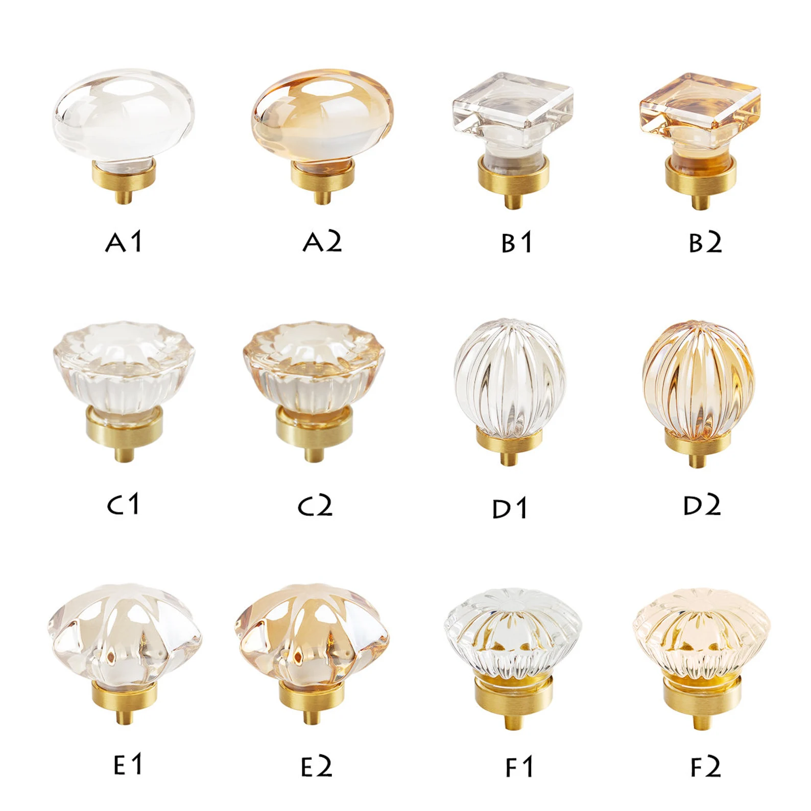 Transparent Glass Drawer Knobs /Clear Gold Cabinet Knobs /Stunning Cabinet Hardware for Dressers Cupboards Vanity door handles