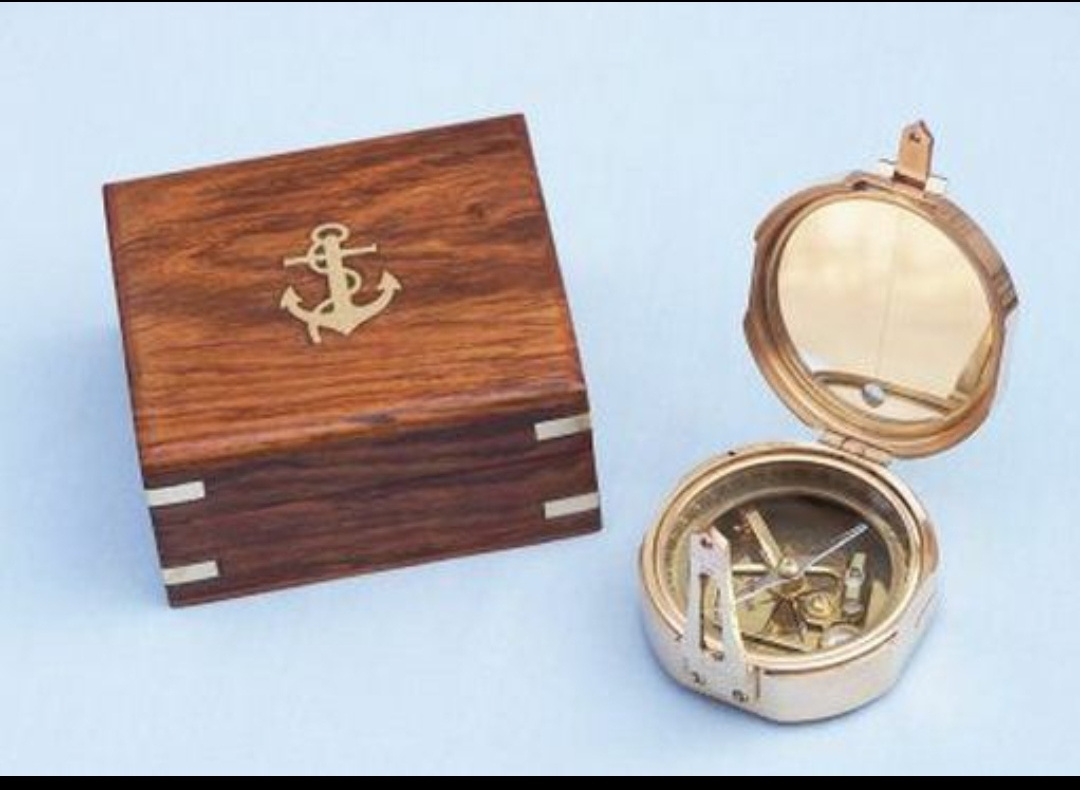 brass sundial/brass polish sundial/silver sundial  Sundial Brass Compass with Wooden Box 5 Inch Sundial Compass with Wooden Box