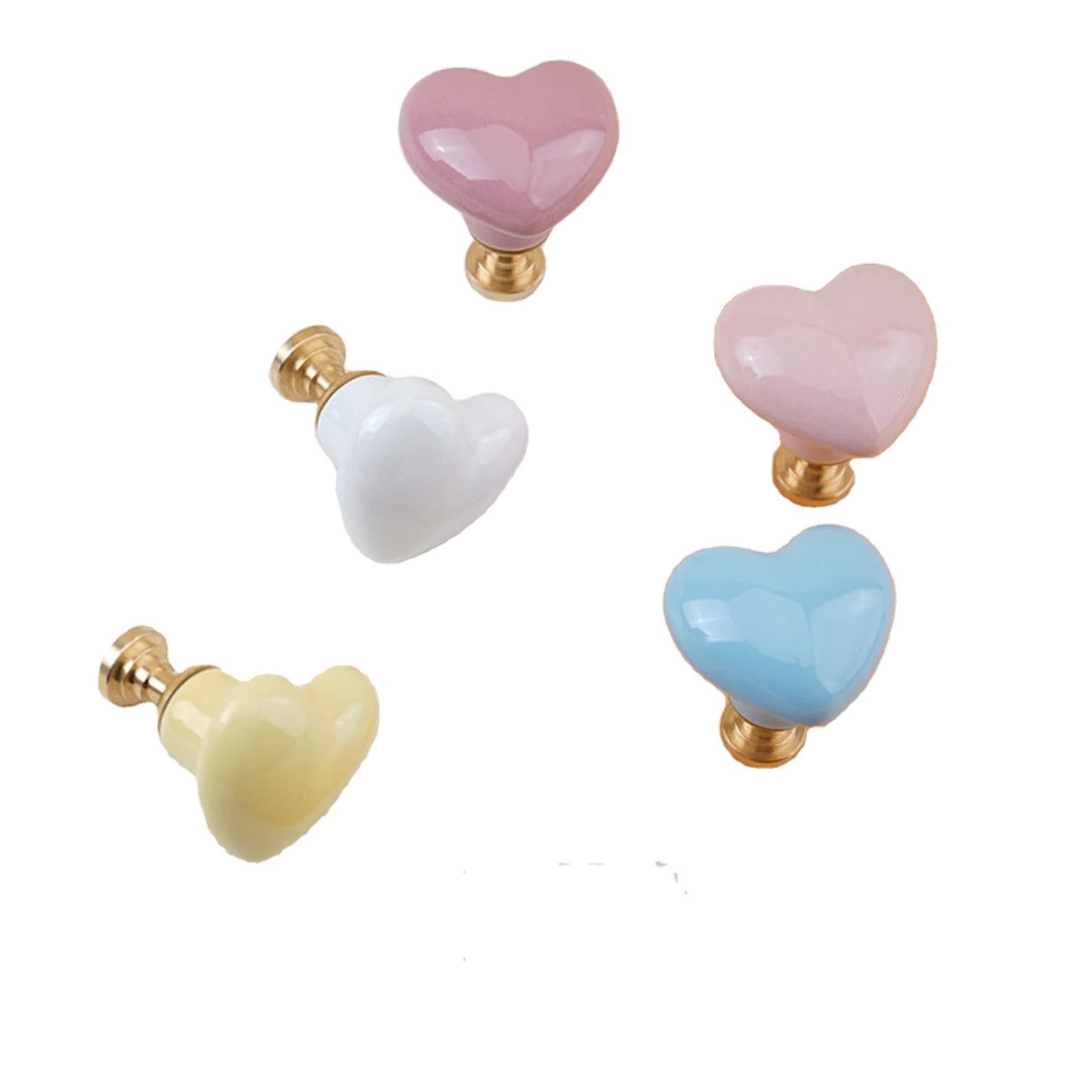 Heart Ceramic Knobs Kids Children Drawer Knobs with brass base/Knobs for drawers & cabinet/Dresser Drawer Knob Pull Handles