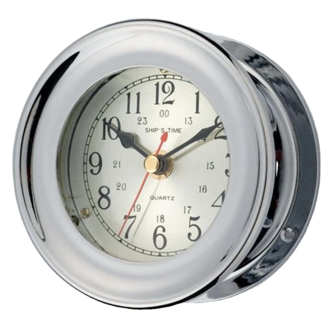 silver antique silver look porthole clock 11.5