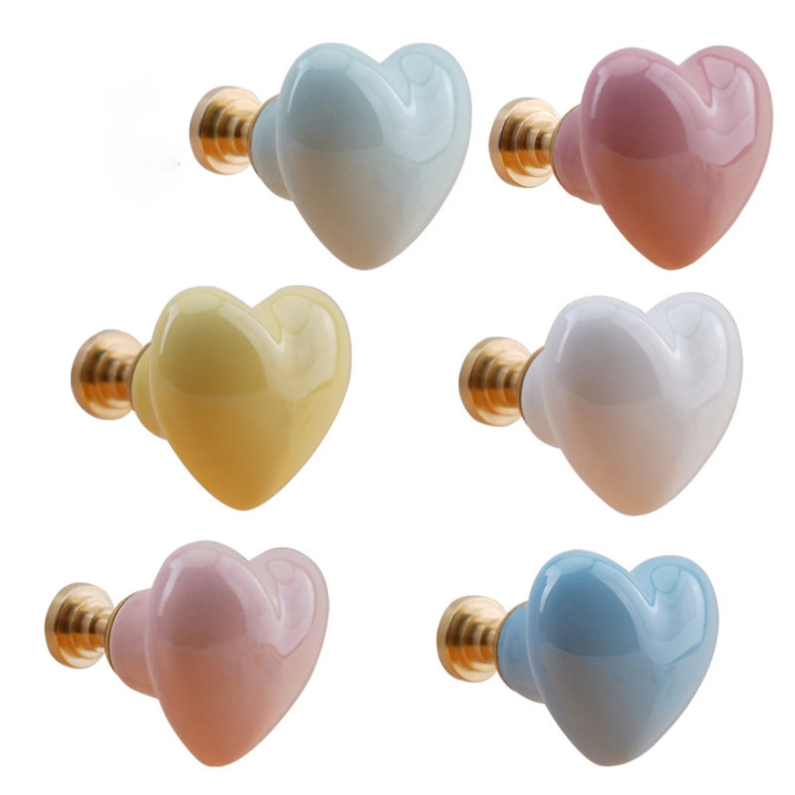 Heart Ceramic Knobs Kids Children Drawer Knobs with brass base/Knobs for drawers & cabinet/Dresser Drawer Knob Pull Handles