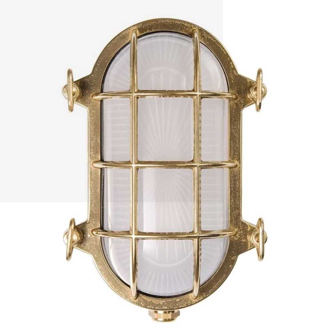 100% Brass Nautical Bulkhead Light/Grid Oval Wall Light/Brass Lampshade Ceiling Mount Light Brass Waterproof industrial light