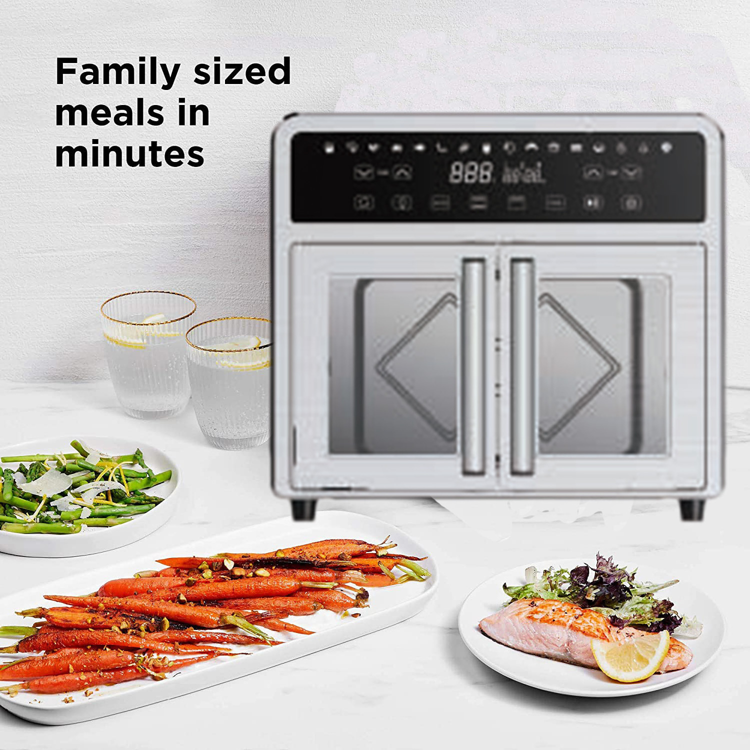 1800W Power 16 Preset Cooking Menu Including Bake Broil Roast 25L Digital Stainless Steel Air Fyrer Oven With  Visible Window