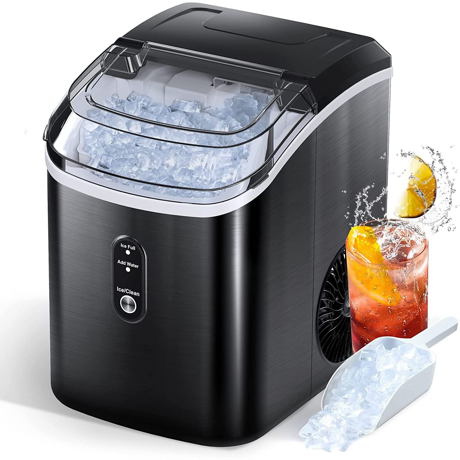 Nugget Ice Maker Machine for Countertop Self-Cleaning Function 26Lbs/24H Portable Ice Maker 9 Cubes Ready in 6 Mins Compact Ice