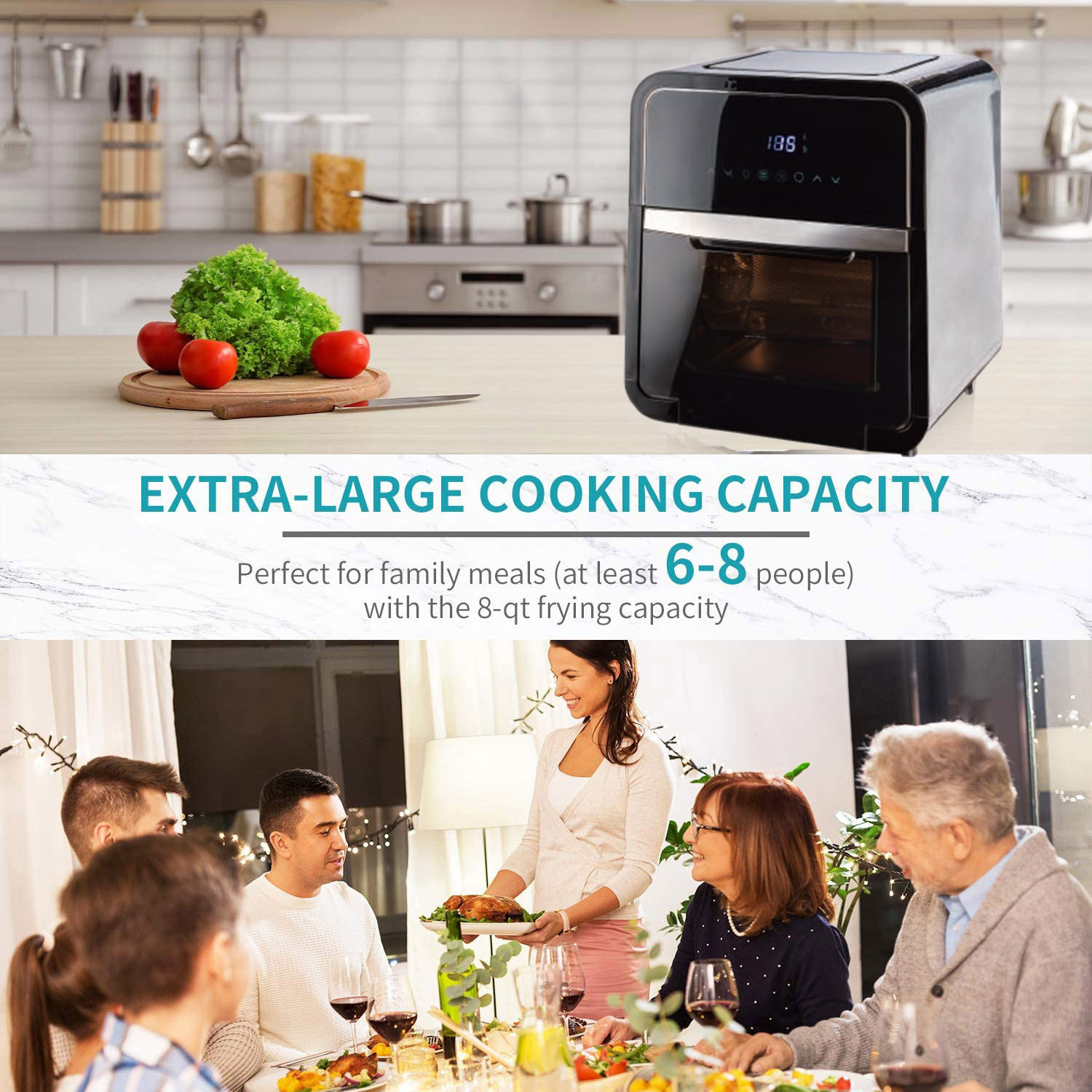 1700W Power 8 Preset Cooking Menu With Visible Window on Door Oil Less 12L Digital Air Fryer Oven