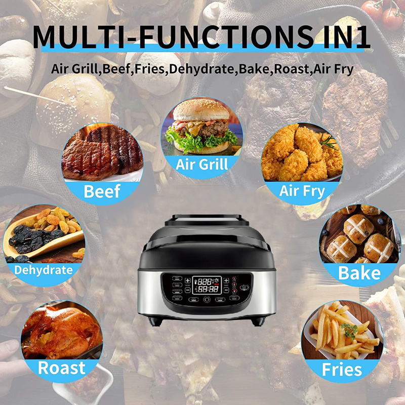 New Design Electric Smokeless 7L 1800W LED Digital Display Stainless Steel Grill Air Fryer Combo