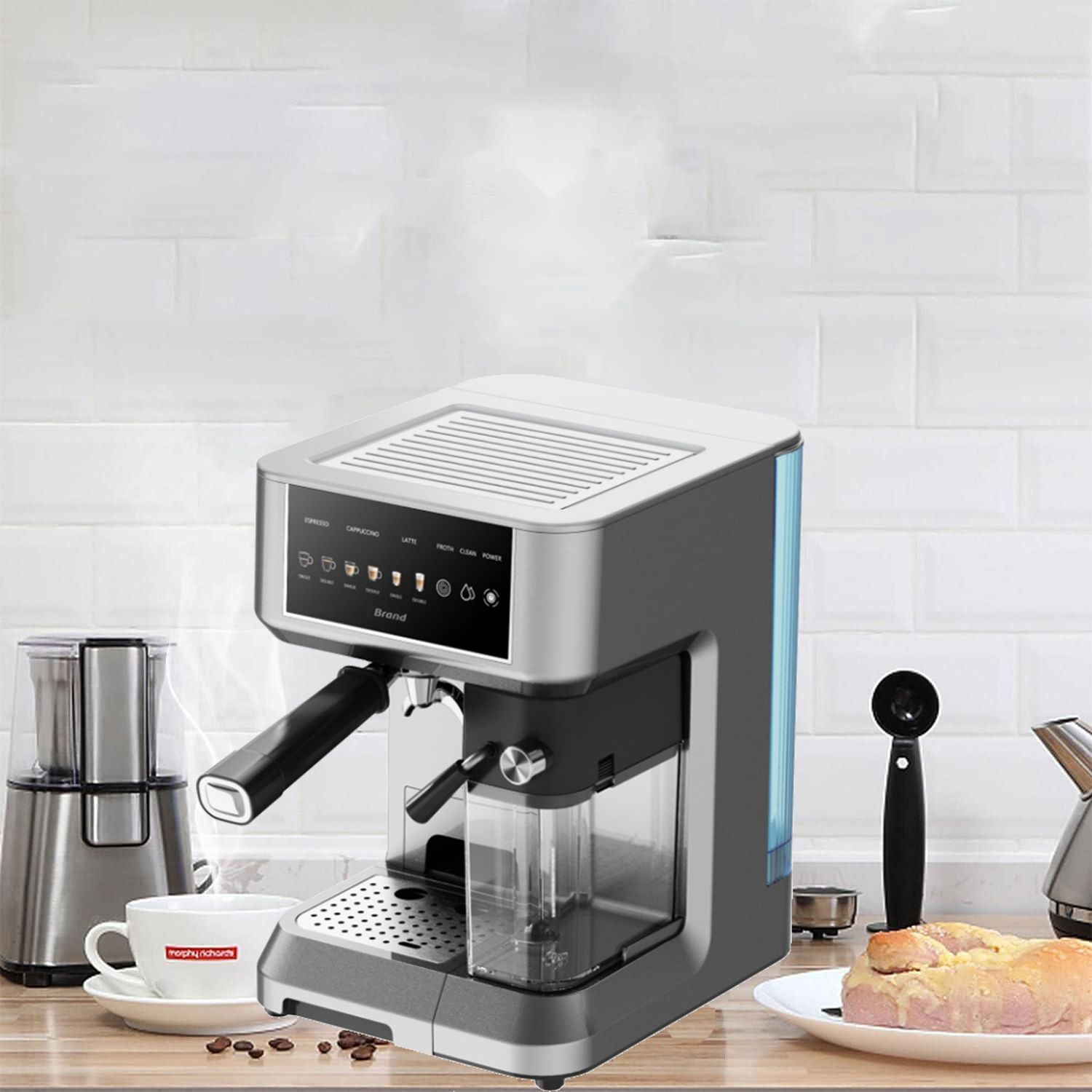 15 Bar Expresso Coffee Machines with Milk Frother Steam Wand Touch Latte Cappuccino Maker for Home Office