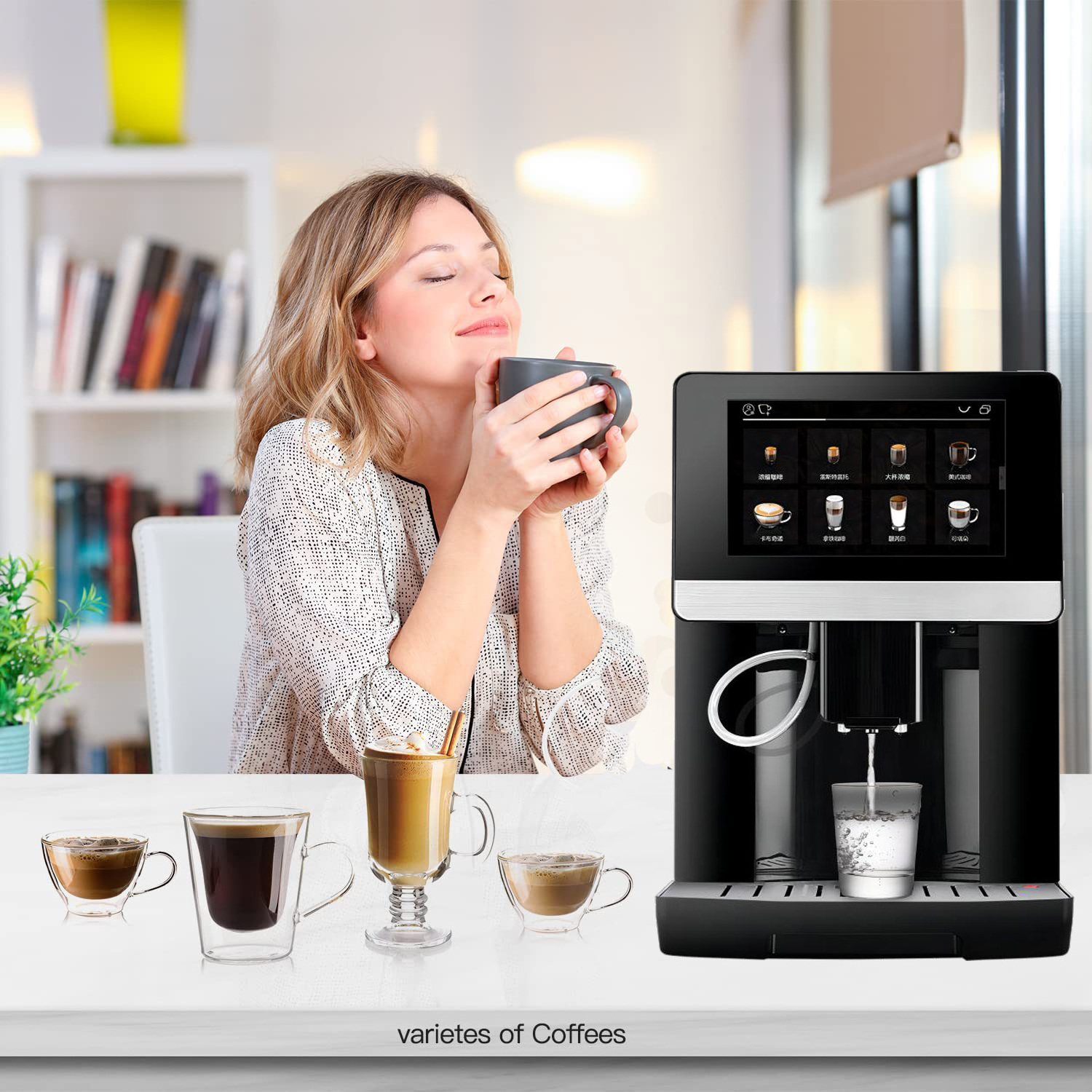 Good Quality 7 Inches Full Graphic Display for Brewing 22 Kinds of Beverage Fully Automatic Coffee Machine For Home Office Use