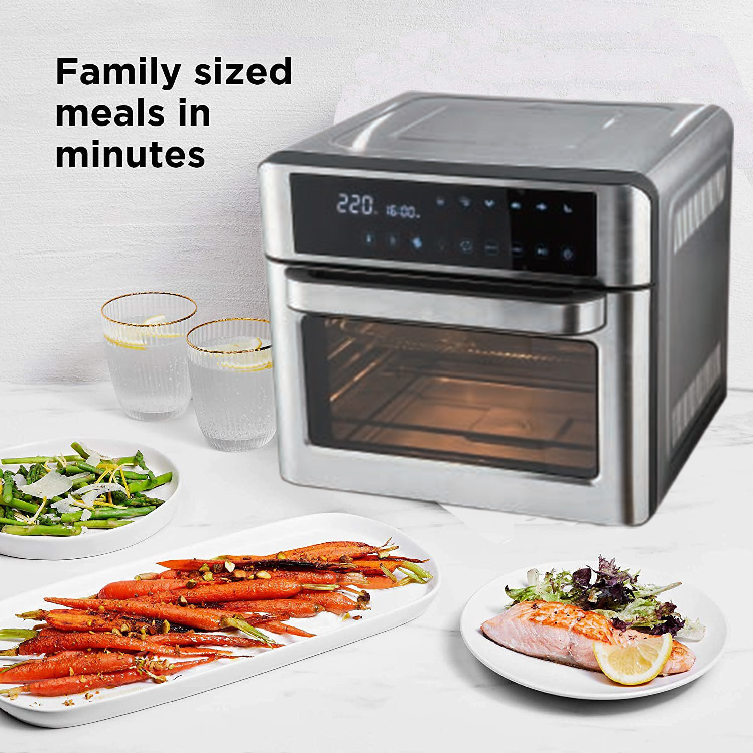 1800W Power 12 Preset Cooking Menu Stainless Steel With Visible Window 25L Digital Air Fyrer Oven