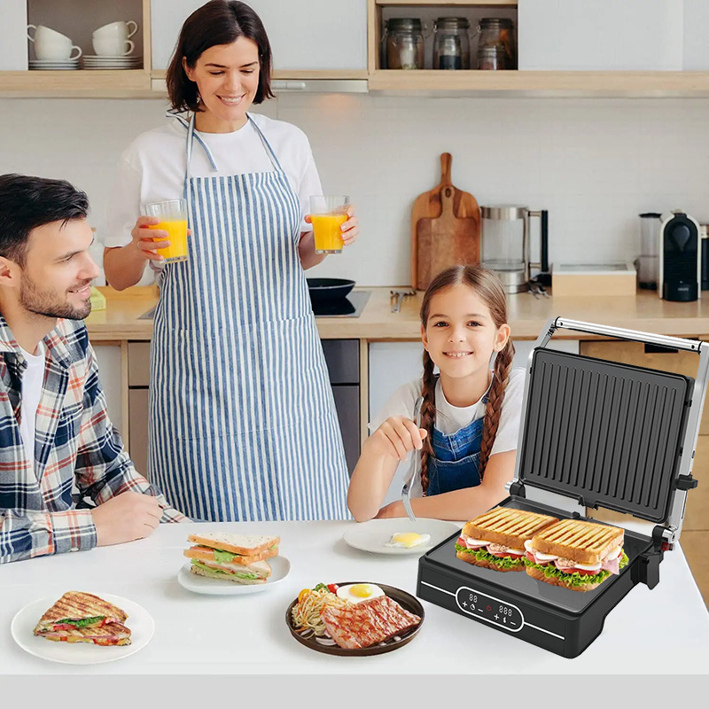 2000W Digital Control Contact Grill Maker Electric CB CE Stainless Steel Non-stick Multifonction Table Panini Grill