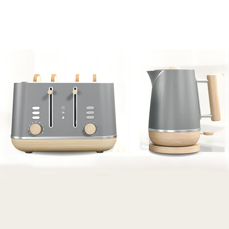 High Quality Retro 2 in 1 Kettles and the Toaster Temperature Control Stainless Steel Wooden Electric Toaster and Kettle Set