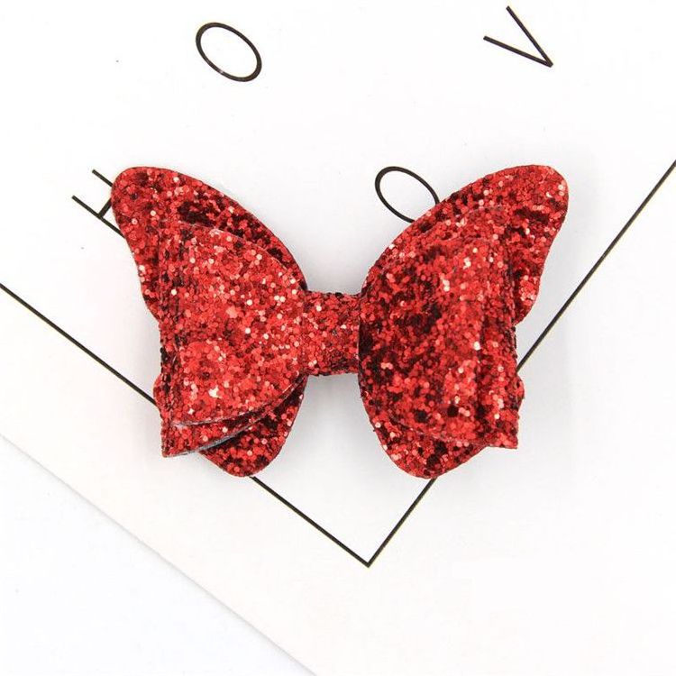 Girls Butterfly Shaped 3 Layers Bow Clip Hair Accessories Glitter Bow Hair Clips