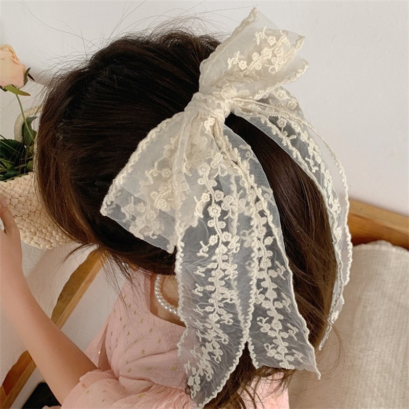 Elegant Lace Bow Clips with Long Tail Lace Hair Bows Gift for Women Girls