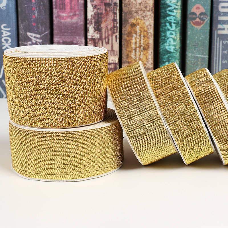 1-4cm 5cm Gold Silver Metallic Jacquard Elastic Band For Underwear Waistband Elastic