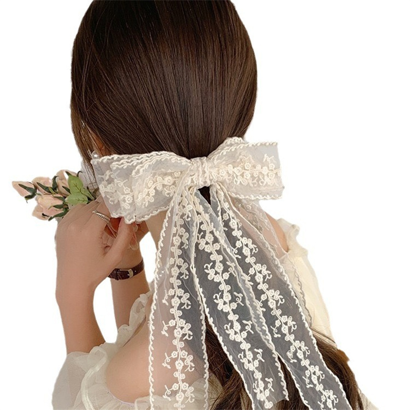 Elegant Lace Bow Clips with Long Tail Lace Hair Bows Gift for Women Girls