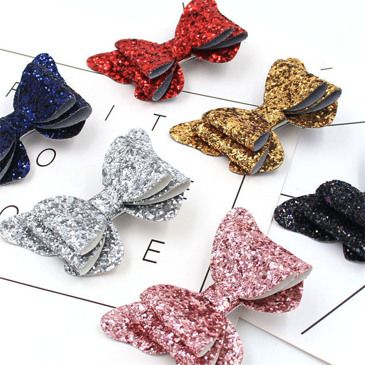 Girls Butterfly Shaped 3 Layers Bow Clip Hair Accessories Glitter Bow Hair Clips