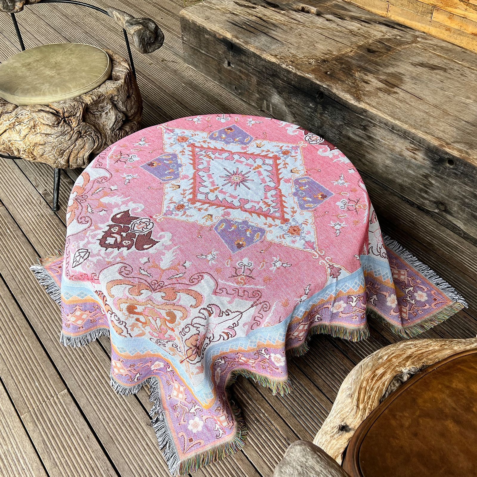 Ethnic Style Picnic Tablecloths Outdoor Chair Cover Camping Floor Mat Park Leisure Carpet Bohemian Knitted Towel Blankets