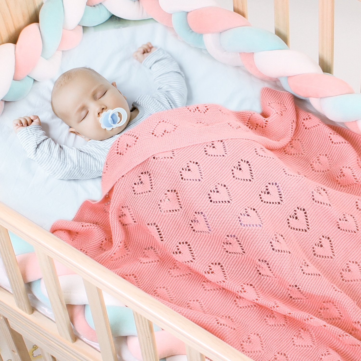 Heart Shape Creative Hollow Design Swaddle Blanket Cotton Knitted Blankets