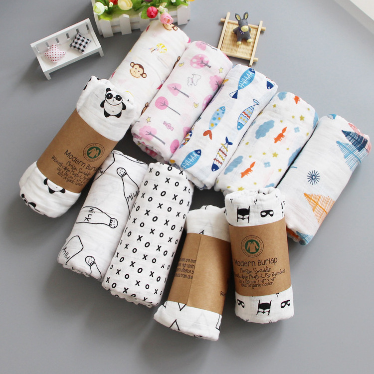 Soft Breathable Baby Wrap Infant Bath Towel Bamboo Cotton Baby Muslin Swaddle Blankets