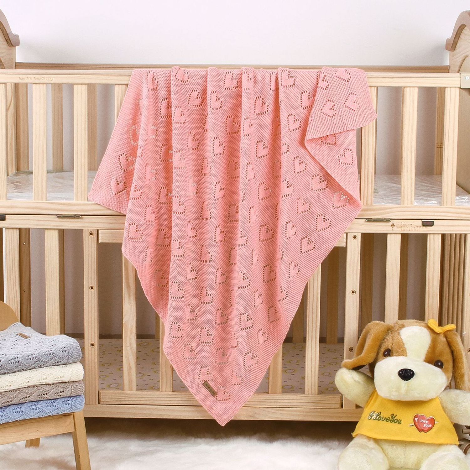 Heart Shape Creative Hollow Design Swaddle Blanket Cotton Knitted Blankets