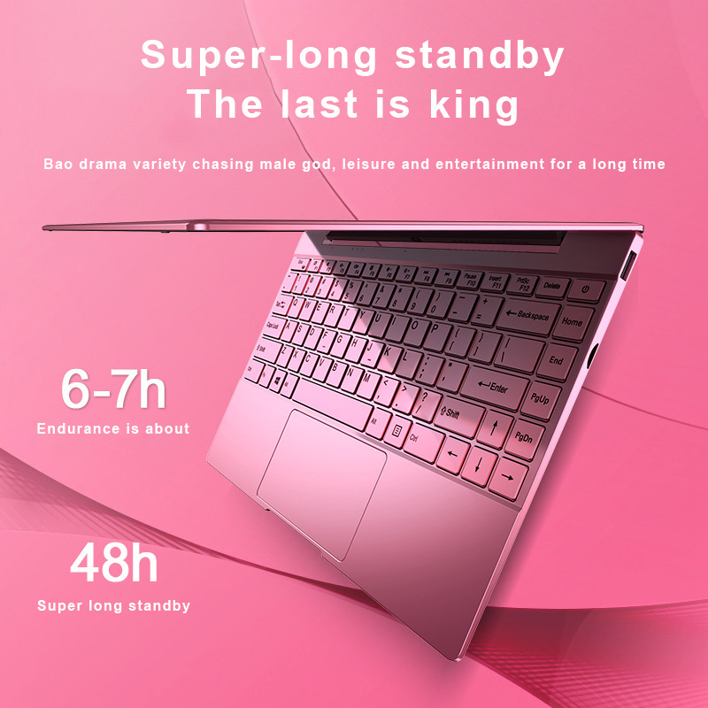 New Pink Laptop 14 Inch For Girls With Backlit Keyboard Metal Back Cover Quad Core Girl Laptop