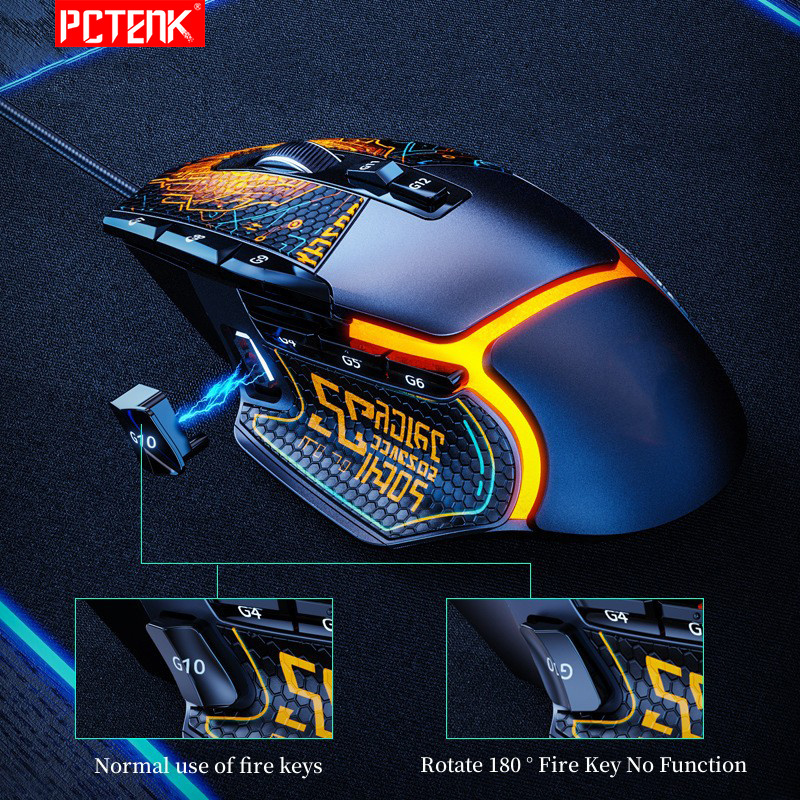 PCTENK Wireless Gaming Mouse Ergonomic Silent Gamer Laptop Mouse with 10 Silent Click Buttons 5 Adjustable DPI Plug Play for pc